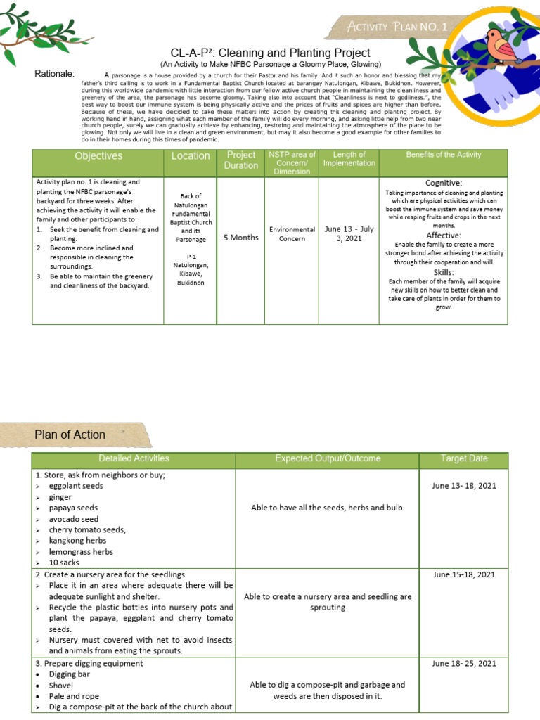 NFBC Parsonage Cleaning & Planting Plan | PDF | Plant Nursery | Seed