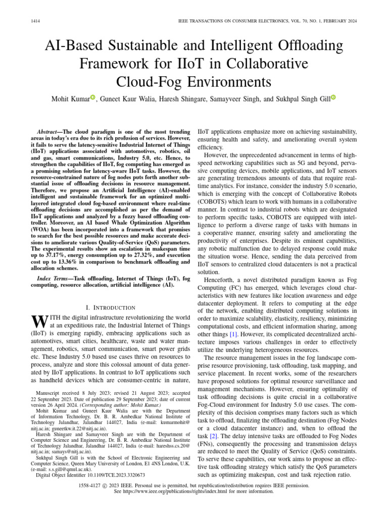 AI-Based Sustainable and Intelligent Offloading Framework For IIoT in ...