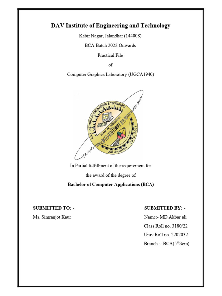 BCA Computer Graphics Practical File | PDF | Ellipse | Circle