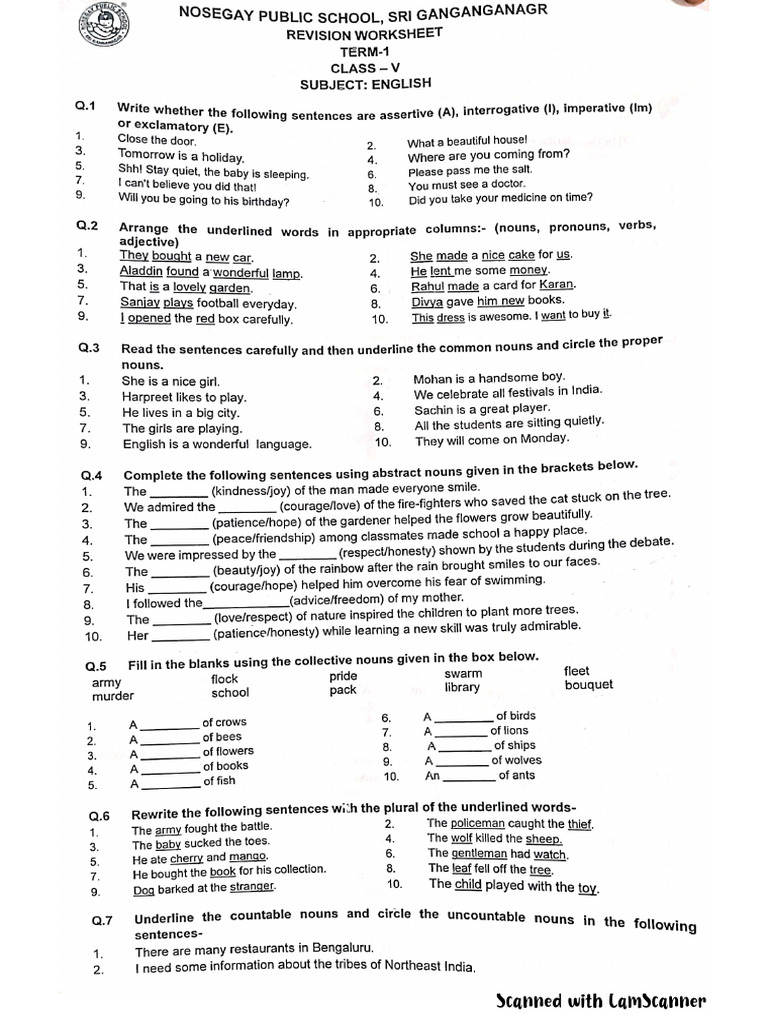 Blank Revision Sheet Class 5 New | PDF