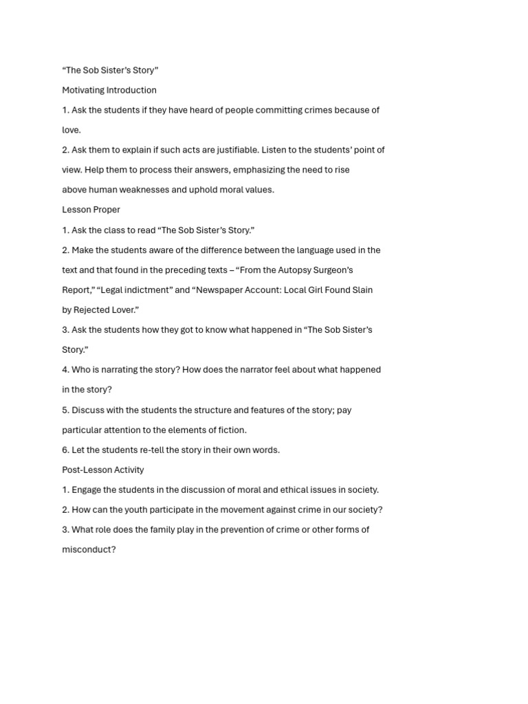 The Sob Sister's Story Analysis | PDF