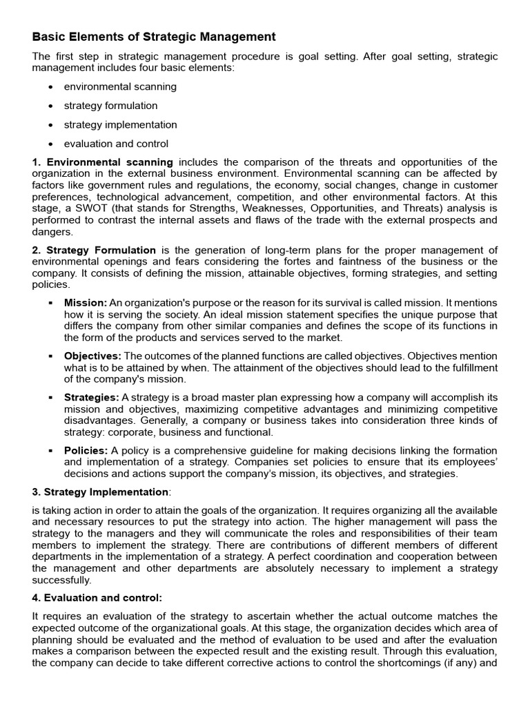 Key Elements of Strategic Management | PDF | Strategic Management ...