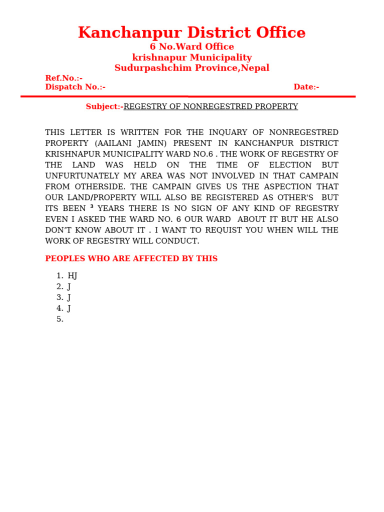 Inquiry on Land Registry in Krishnapur | PDF