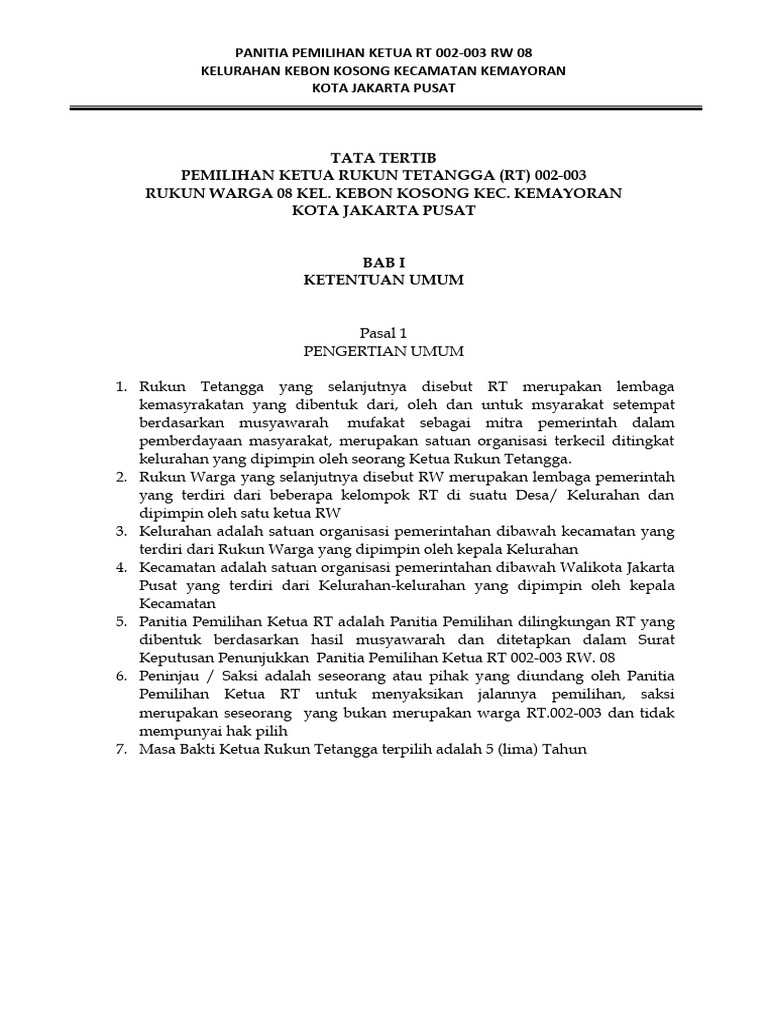 Tata Tertib Pemilihan Ketua RT 2022 | PDF