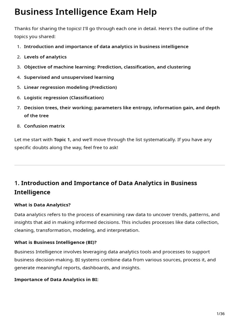 BI Exam Topics for Students | PDF | Errors And Residuals | Sensitivity ...