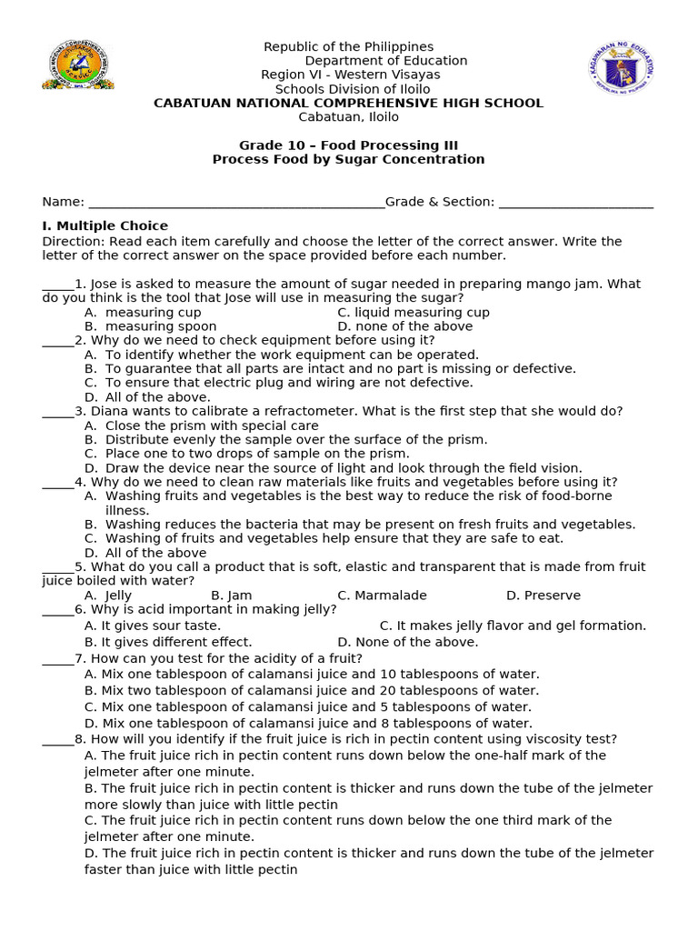 Grade10 - Food Processing - Amarela | PDF | Fruit Preserves