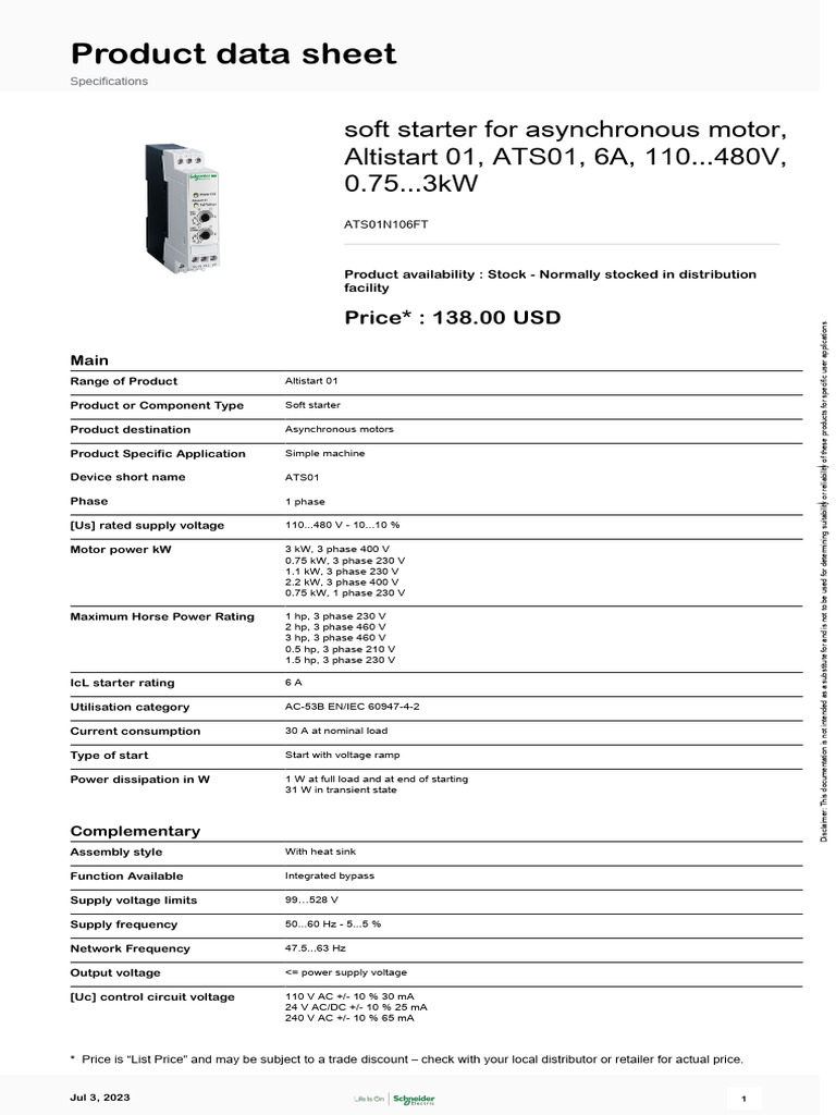 Soft Start - Altistart 01 - ATS01N106FT | PDF | Electrical Engineering ...