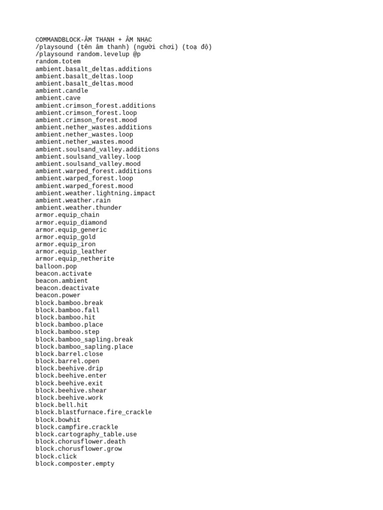 Minecraft Sound Commands List | PDF