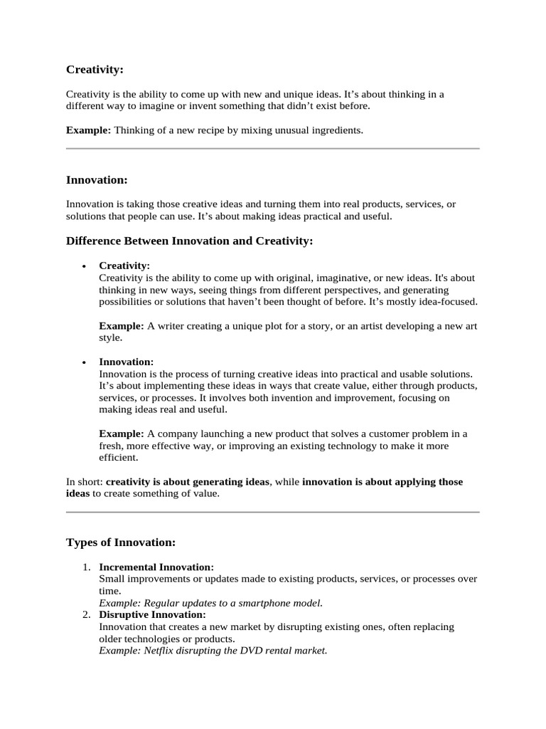Understanding Creativity and Innovation | PDF | Innovation | Creativity