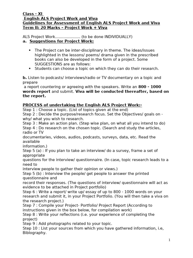 English ALS Project Guidelines for XI | PDF | Essays