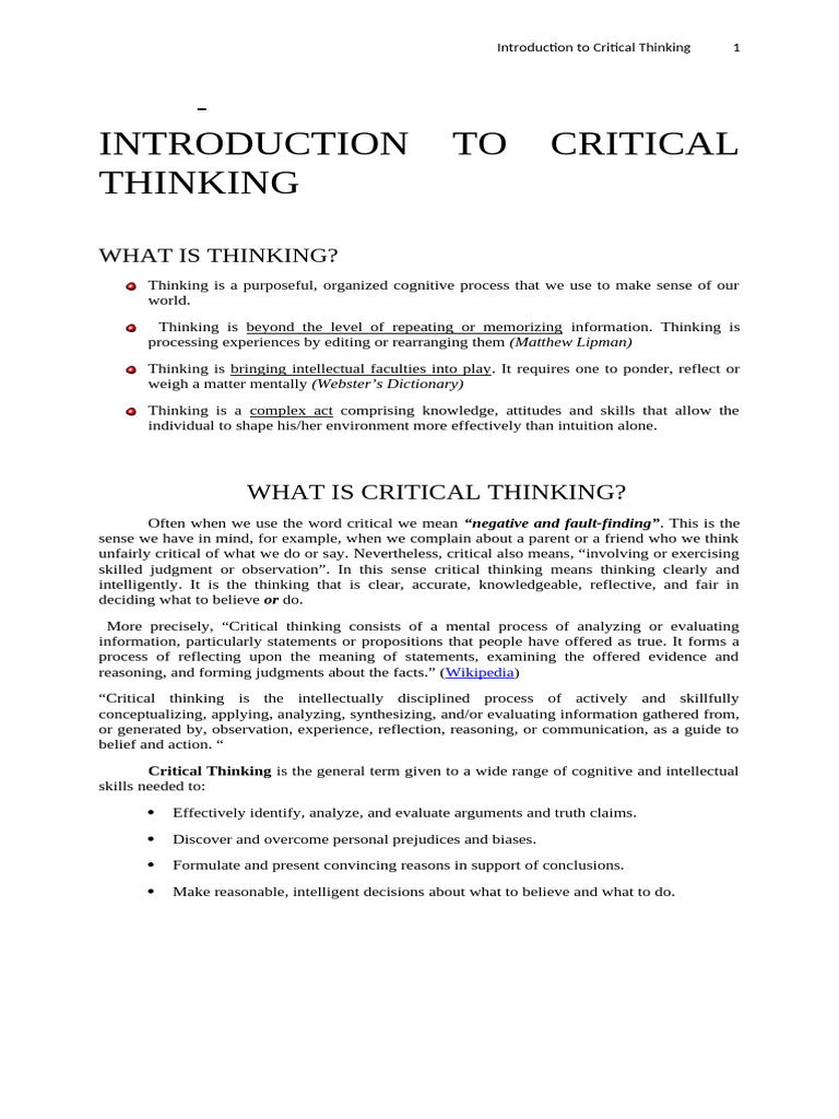Understanding Critical Thinking Basics | PDF | Critical Thinking ...