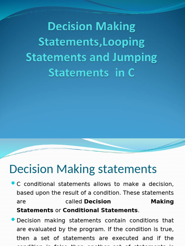 Decision Making Statements | PDF | Control Flow | Integer (Computer ...