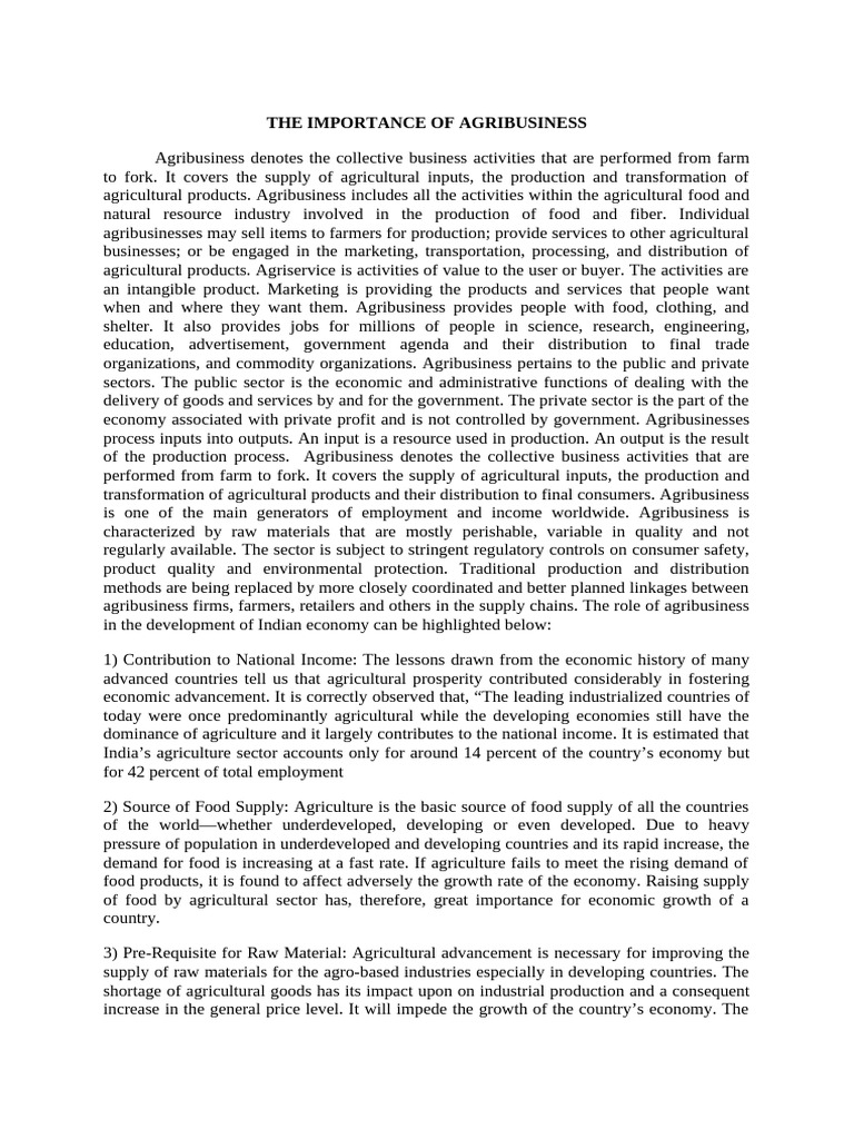 Importance of Agribusiness in Indian Economy | PDF | Agriculture ...