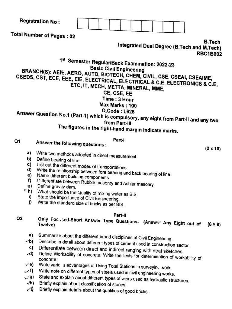 Btech 1 Sem Basic Civil Engineering Rbc1b002 2023 | PDF