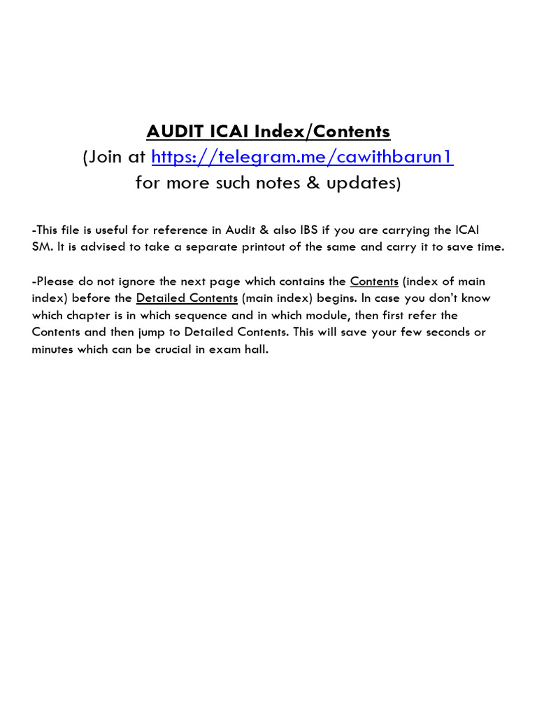 ICAI Audit Index Guide for Exams | PDF