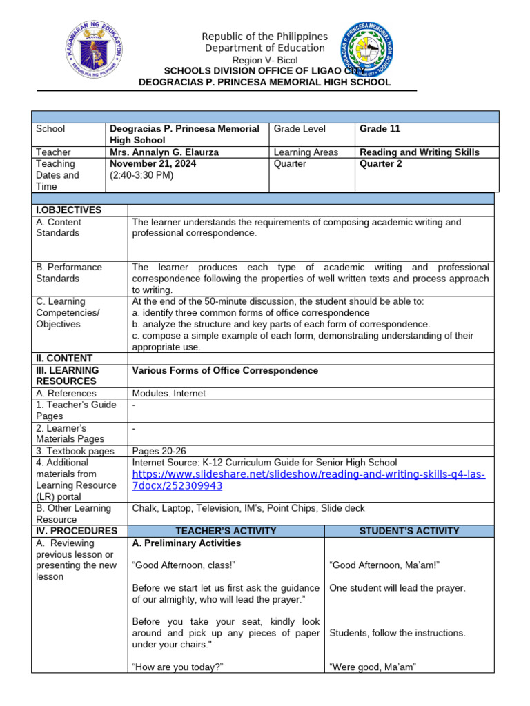 Office Correspondence Skills for Grade 11 | PDF | Memorandum | Learning