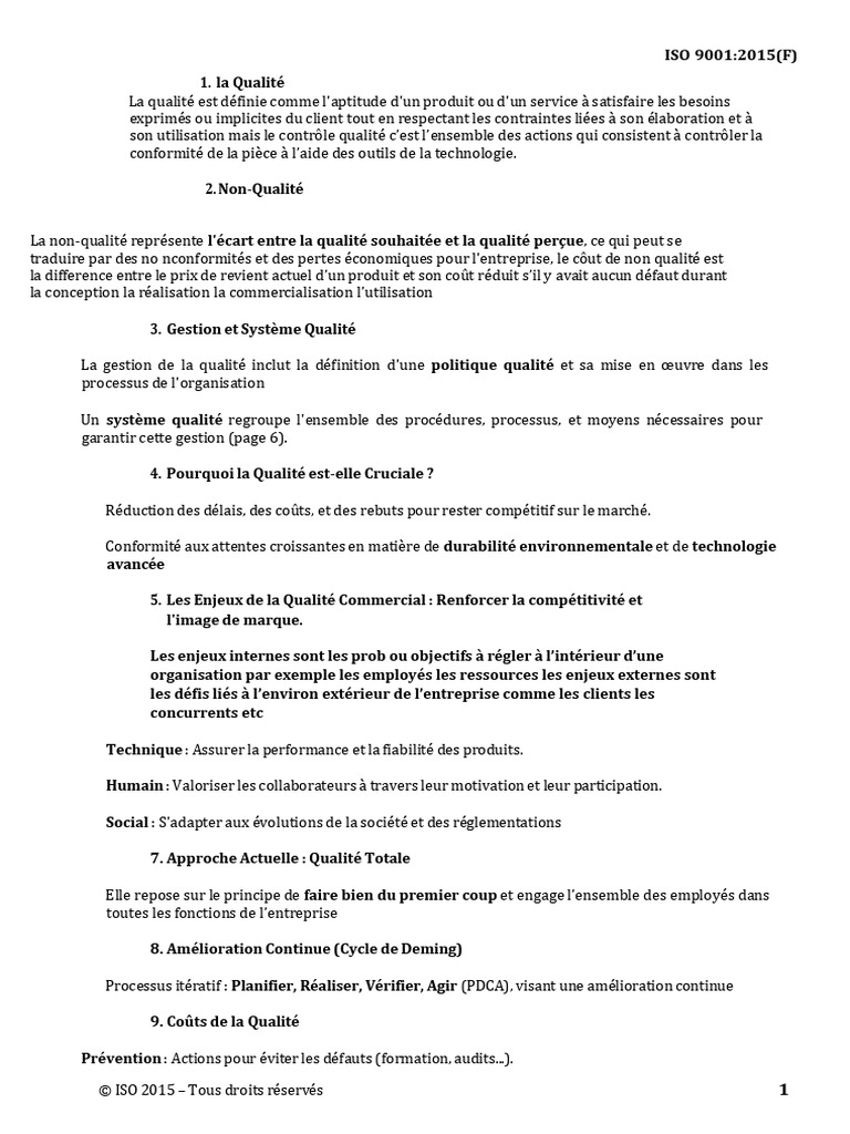 Gestion et enjeux de la qualité ISO 9001 | PDF | Management de la ...