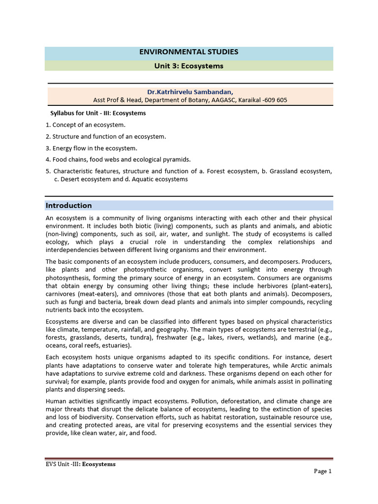 Unit 3 EVNS Notes | PDF | Ecosystem | Food Web