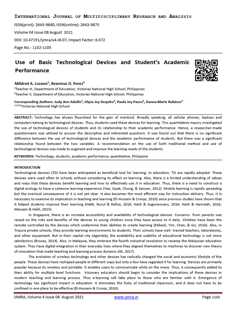 Use of Basic Technological Devices and S | PDF | Educational Technology