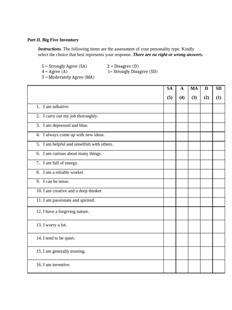 Big Five Personality Assessment Results | PDF | Extraversion And ...