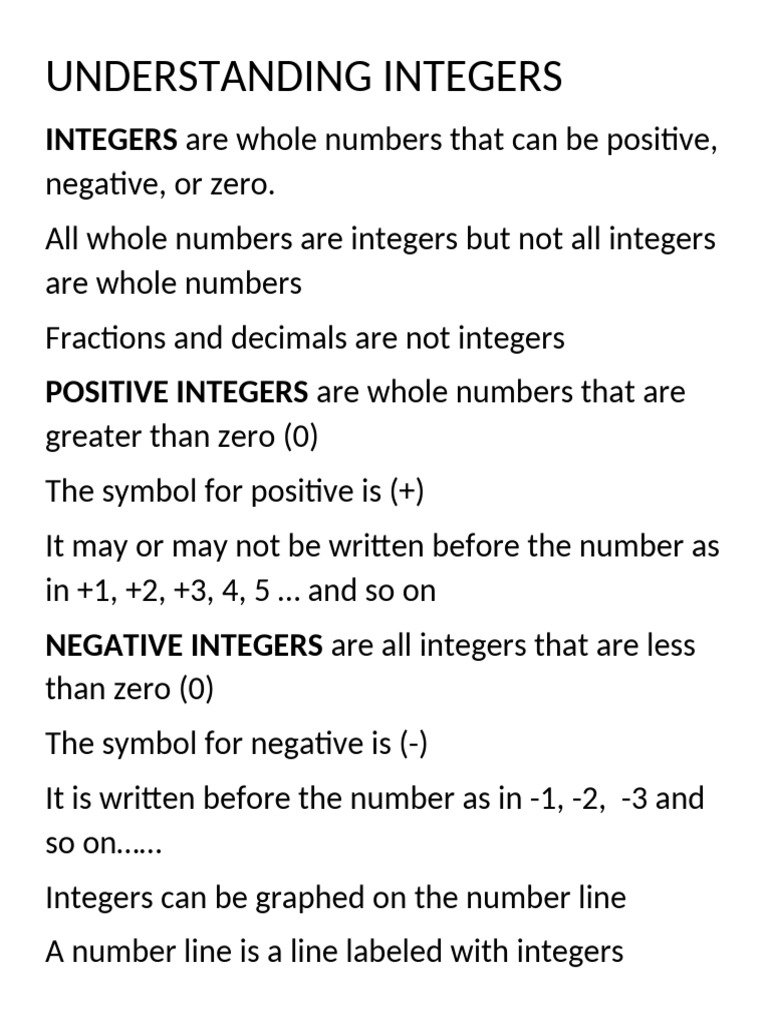 UNDERSTANDING INTEGERS | PDF