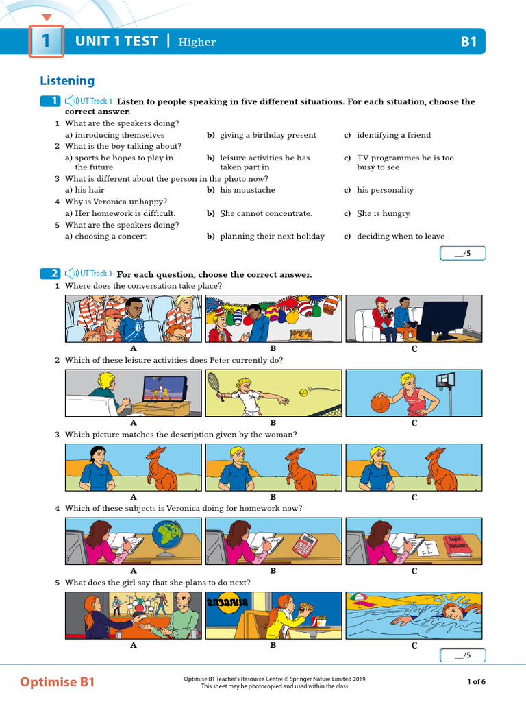 OPT B1 Unit Test 1 Higher | PDF | Body Language | Nonverbal Communication