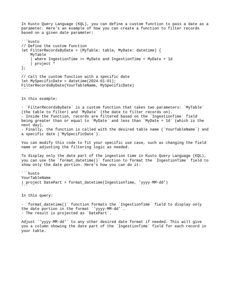 KQL Date Functions and Formatting Guide | PDF