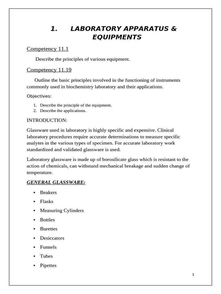 Laboratory Glassware and Equipment Guide | PDF