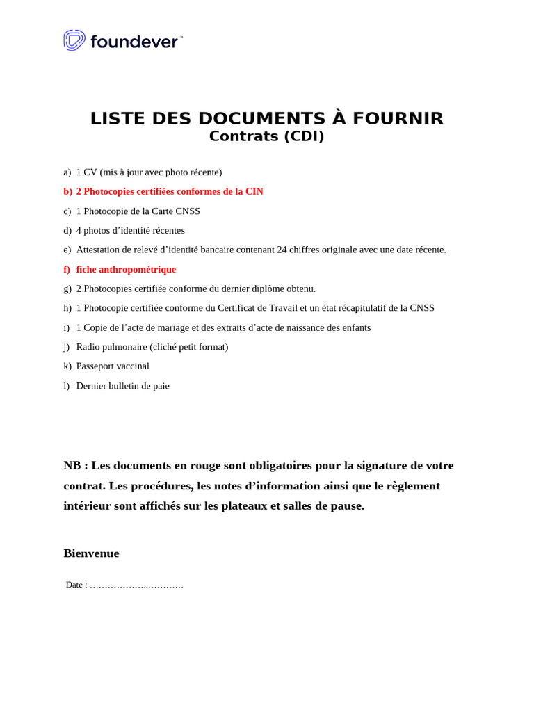Documents requis pour CDI | PDF