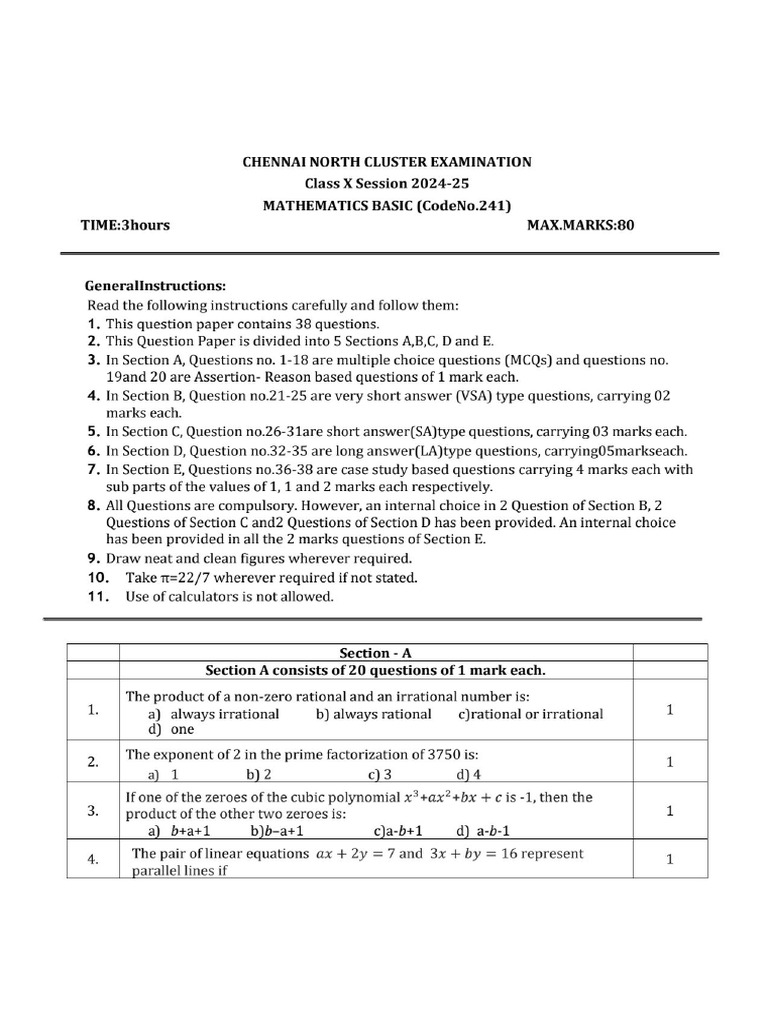 Maths Basic & Standard - QP - Set 1 | PDF