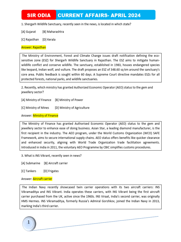 Current Affairs April - 2024 | PDF | Nasa | Nuclear Proliferation