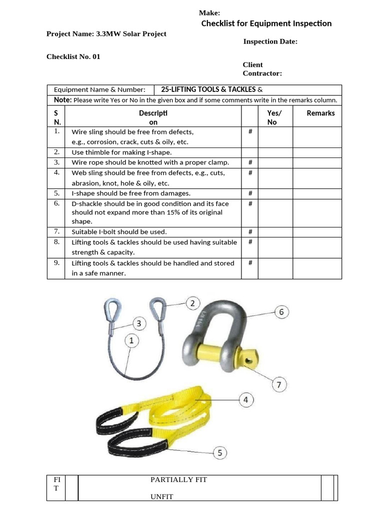 Lifting Tools Inspection Checklist | PDF