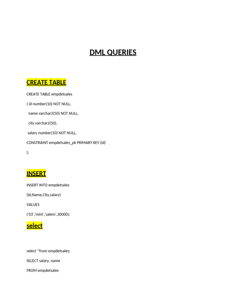 DML QUERIES Sample | PDF