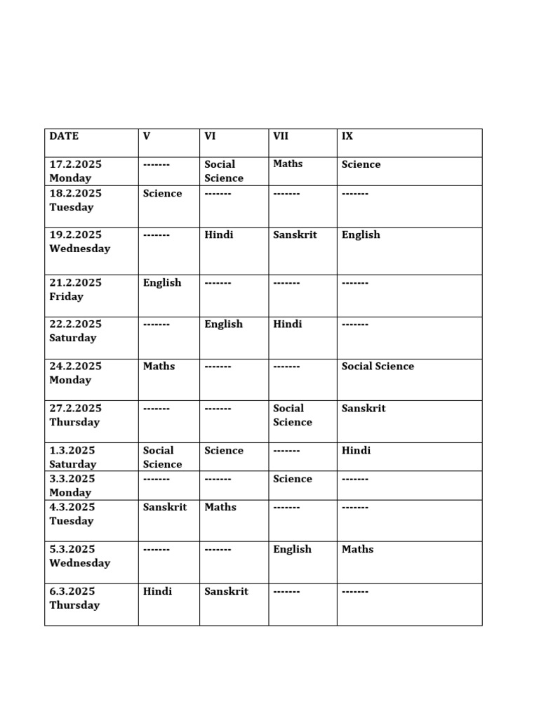 Annual examination date sheet 2024 25 cluster1 to v pdf