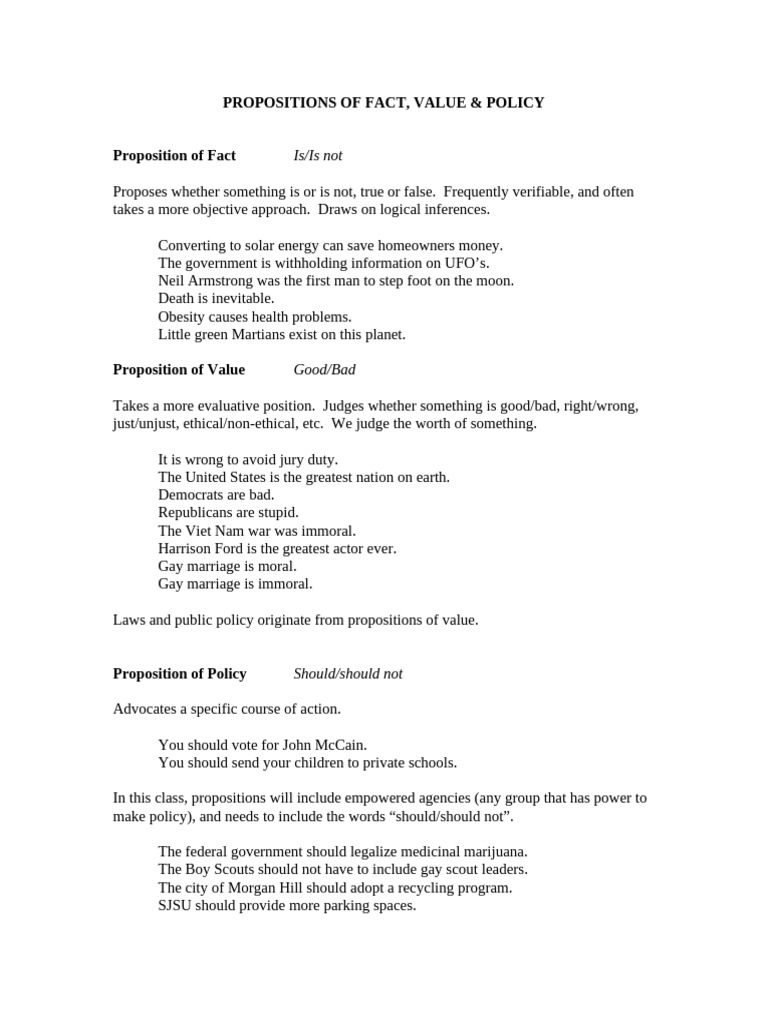 Understanding Propositions: Fact, Value, Policy | PDF