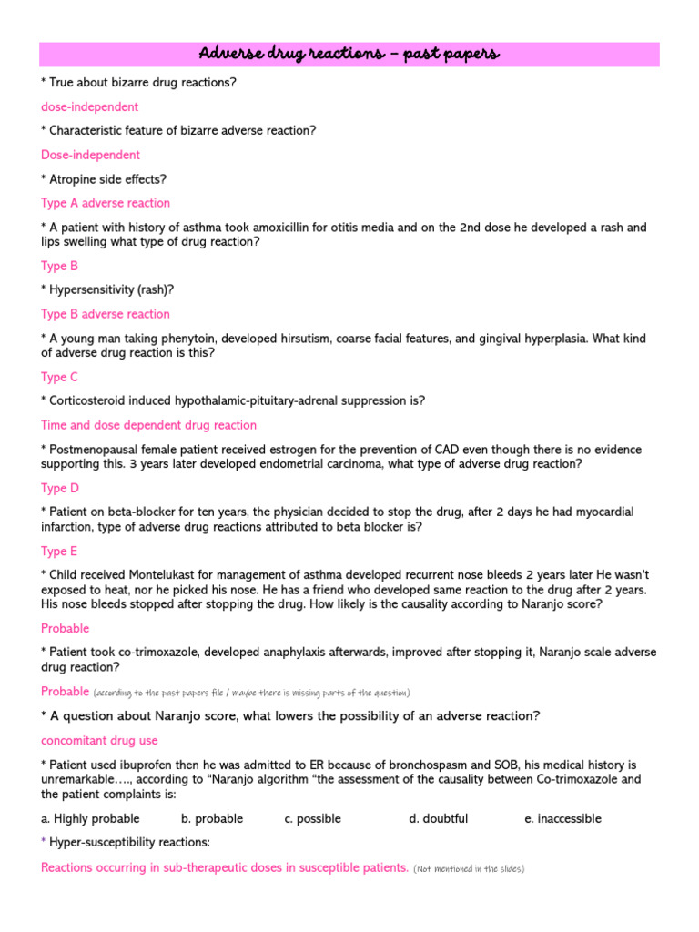 Adverse Drug Reactions Explained | PDF