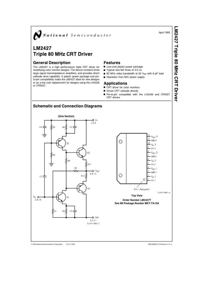 LM2427: Triple CRT Driver Overview | PDF | Amplifier | Capacitor