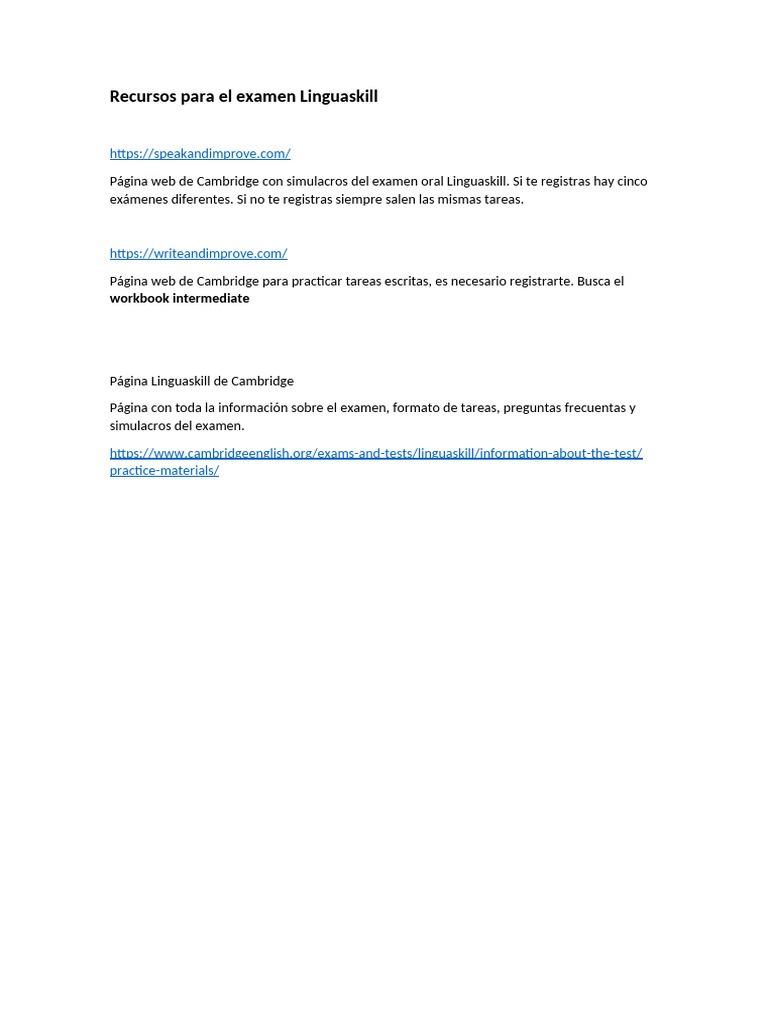 Recursos para el examen Linguaskill | PDF