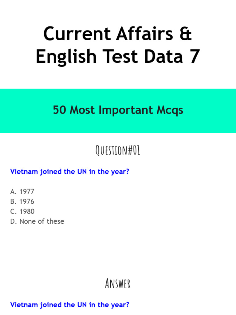 Current Affairs & English Test Data 7 | PDF | Pakistan | British ...