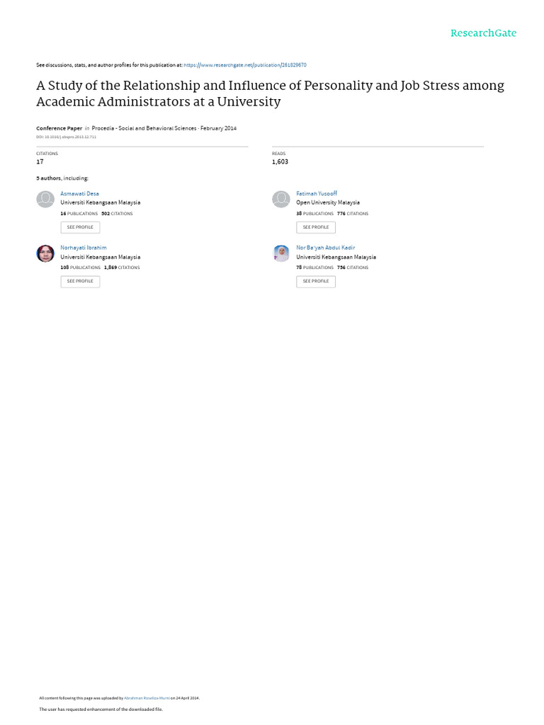 Personality's Impact on Job Stress in Academia | PDF | Extraversion And ...