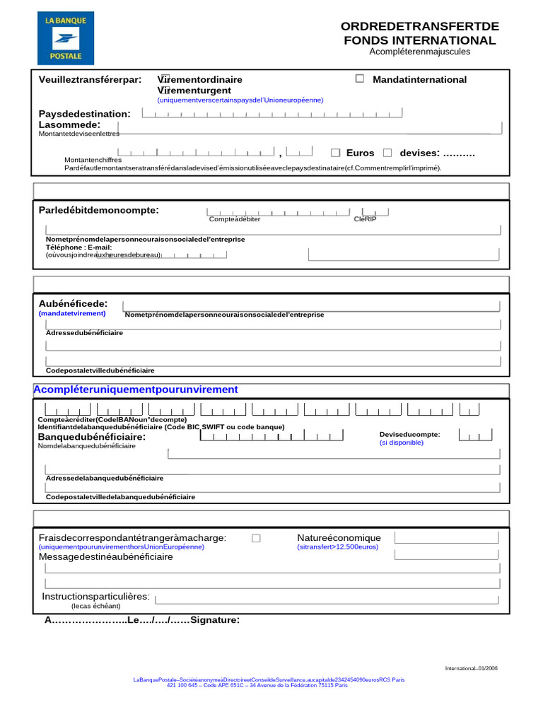 Ordre de Transfert de Fonds International | PDF | Virement bancaire ...