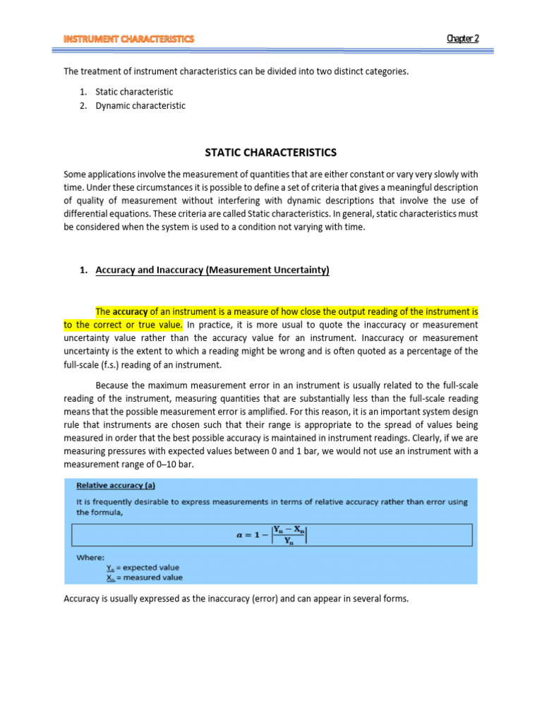 Instrument Characteristics | PDF | Accuracy And Precision | Damping