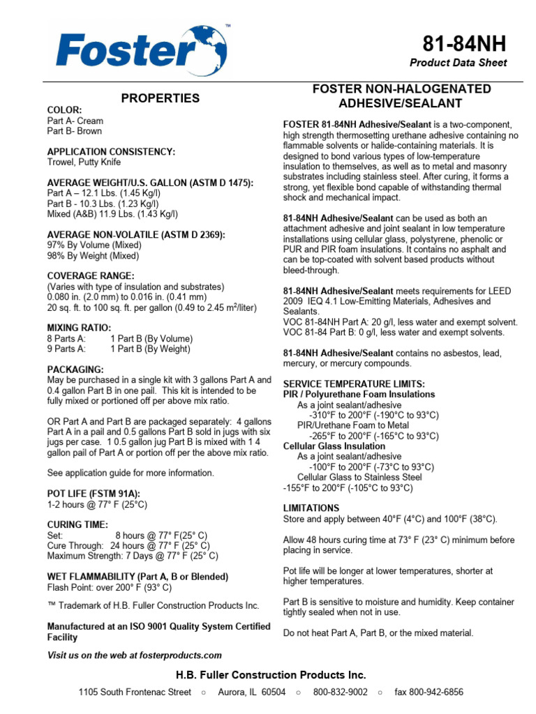 Foster PDS 81 84NH R0124 | PDF | Adhesive | Polyurethane