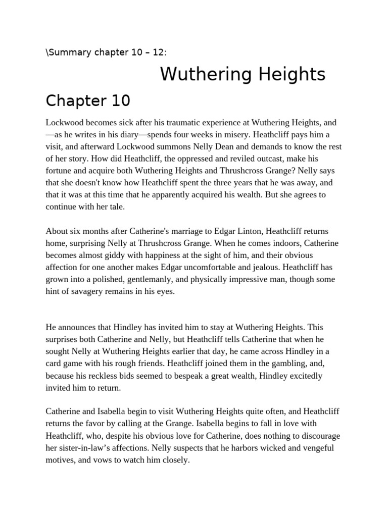 Summary WH | PDF | Heathcliff (Wuthering Heights) | Wuthering Heights