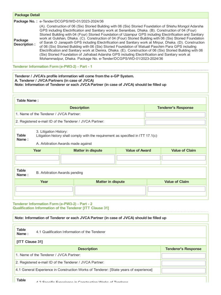 Dhaka Construction Tender Package Details | PDF | Business | Private Law