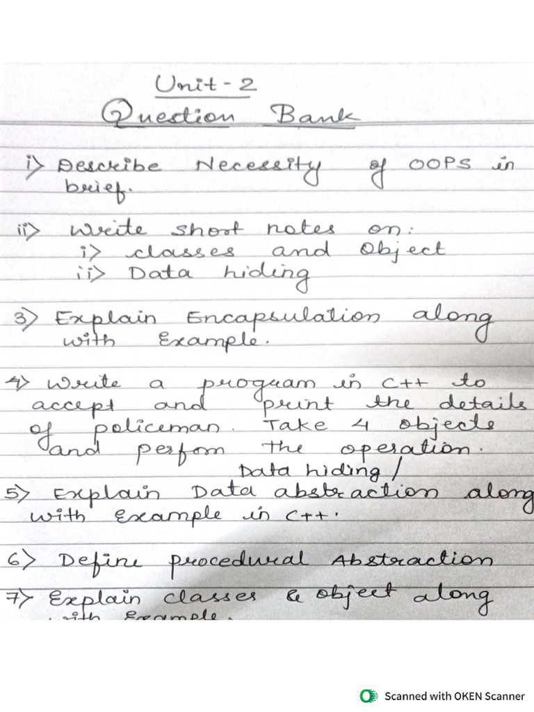 OOPS Unit 2 Question Bank | PDF