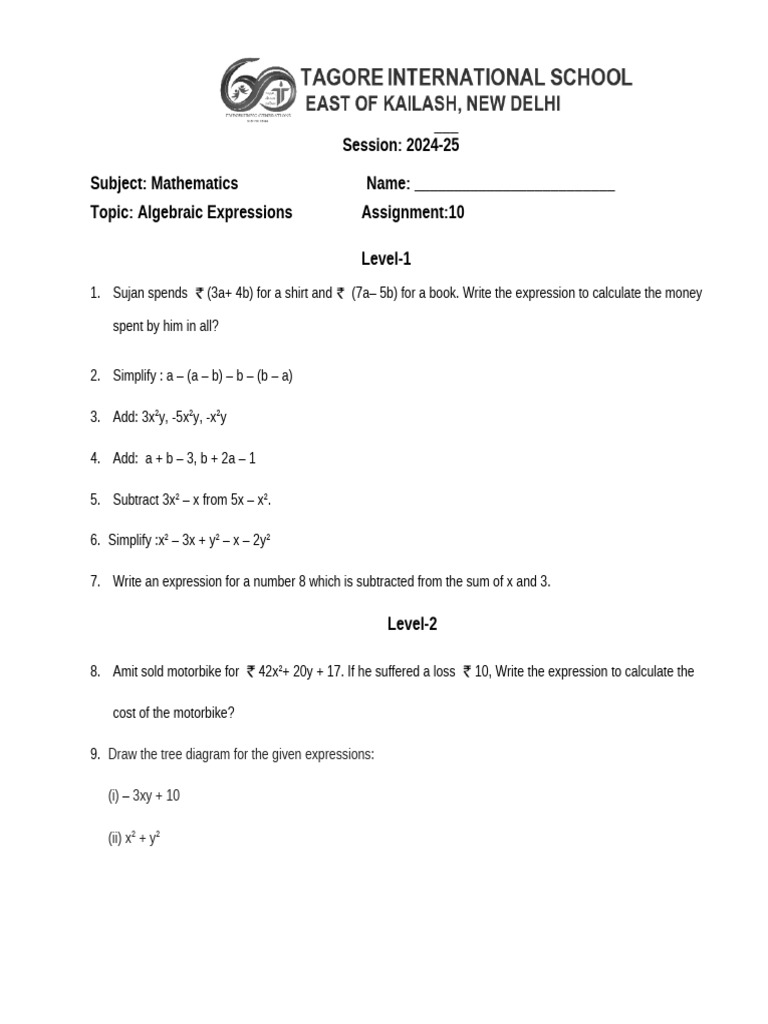 Algebraic Expressions | PDF