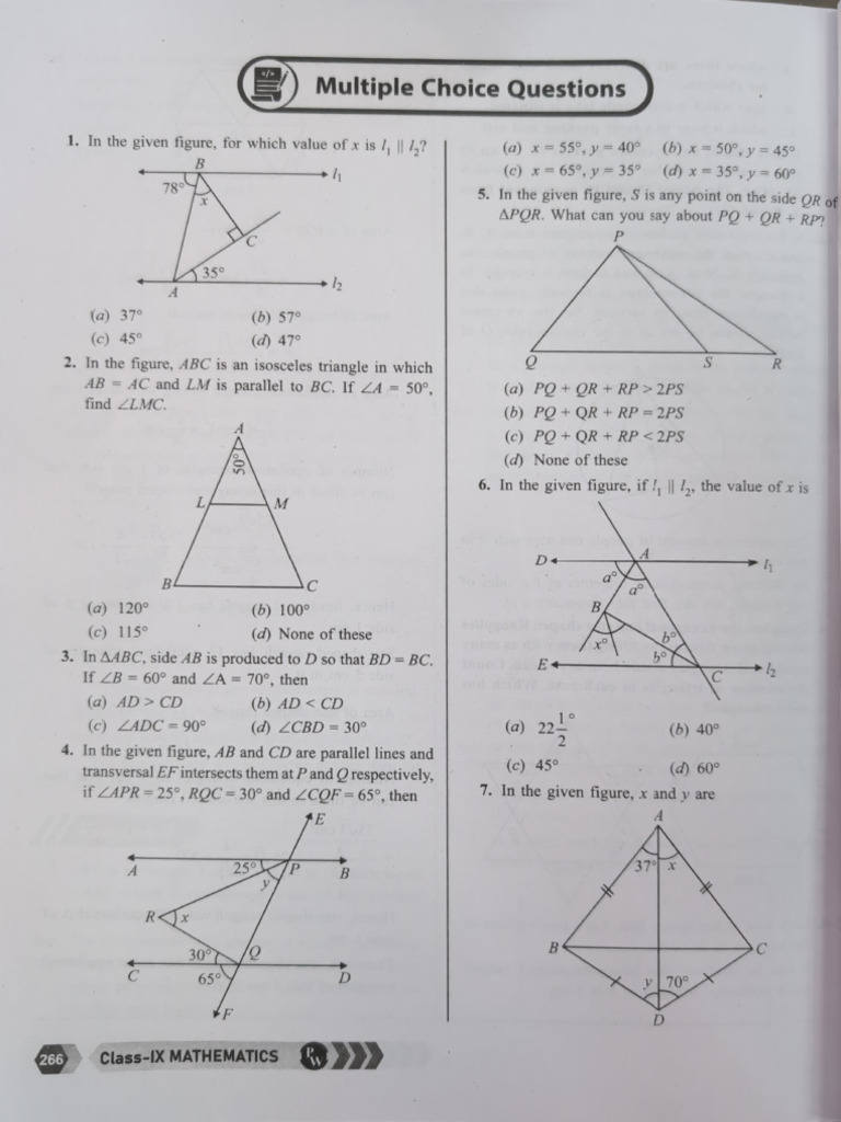 Class IX Mathematics: Geometry MCQs | PDF | Triangle | Geometric Shapes