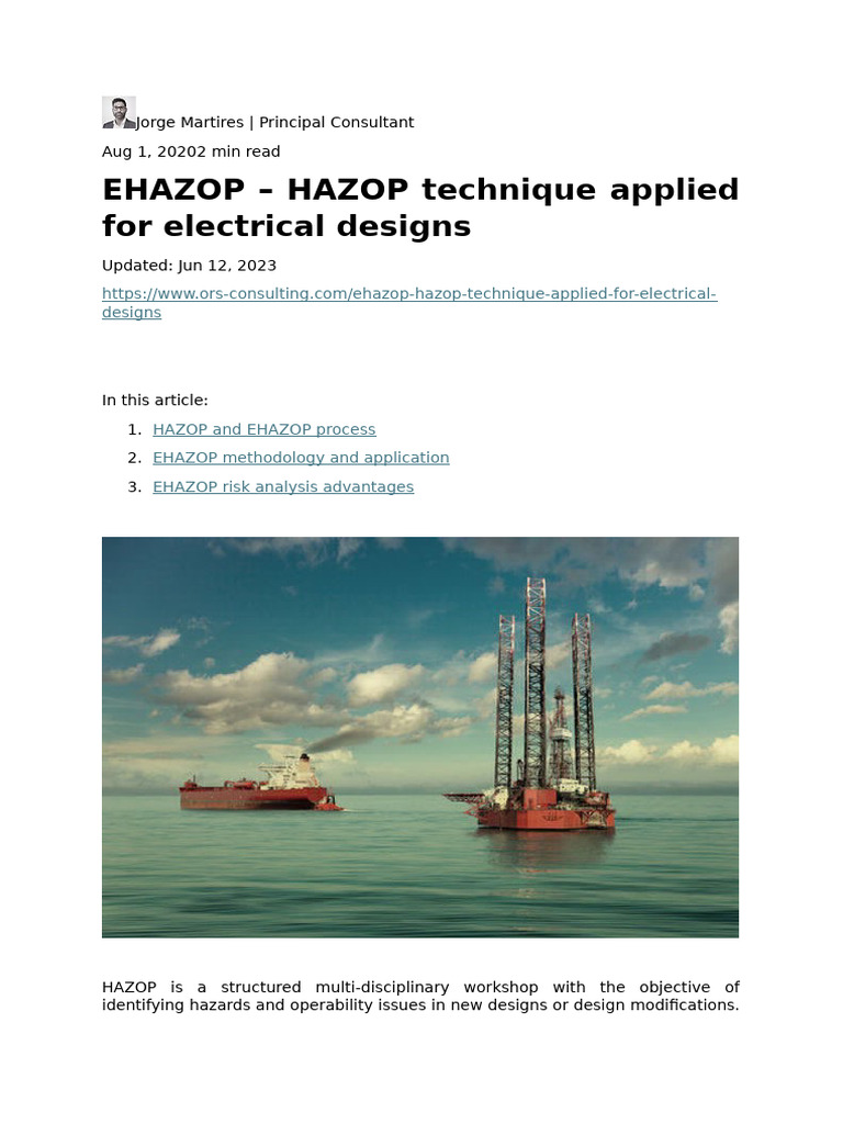 EHAZOP: Enhancing Electrical Safety | PDF | Risk Management ...