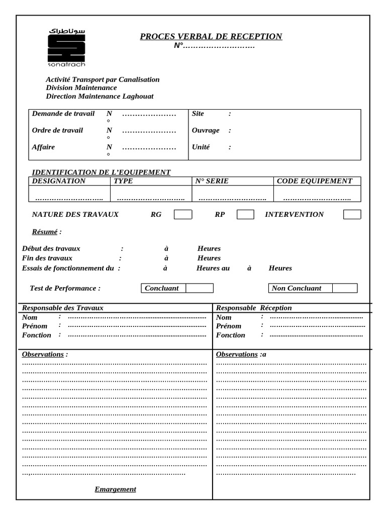 Proces Verbal de Reception | PDF